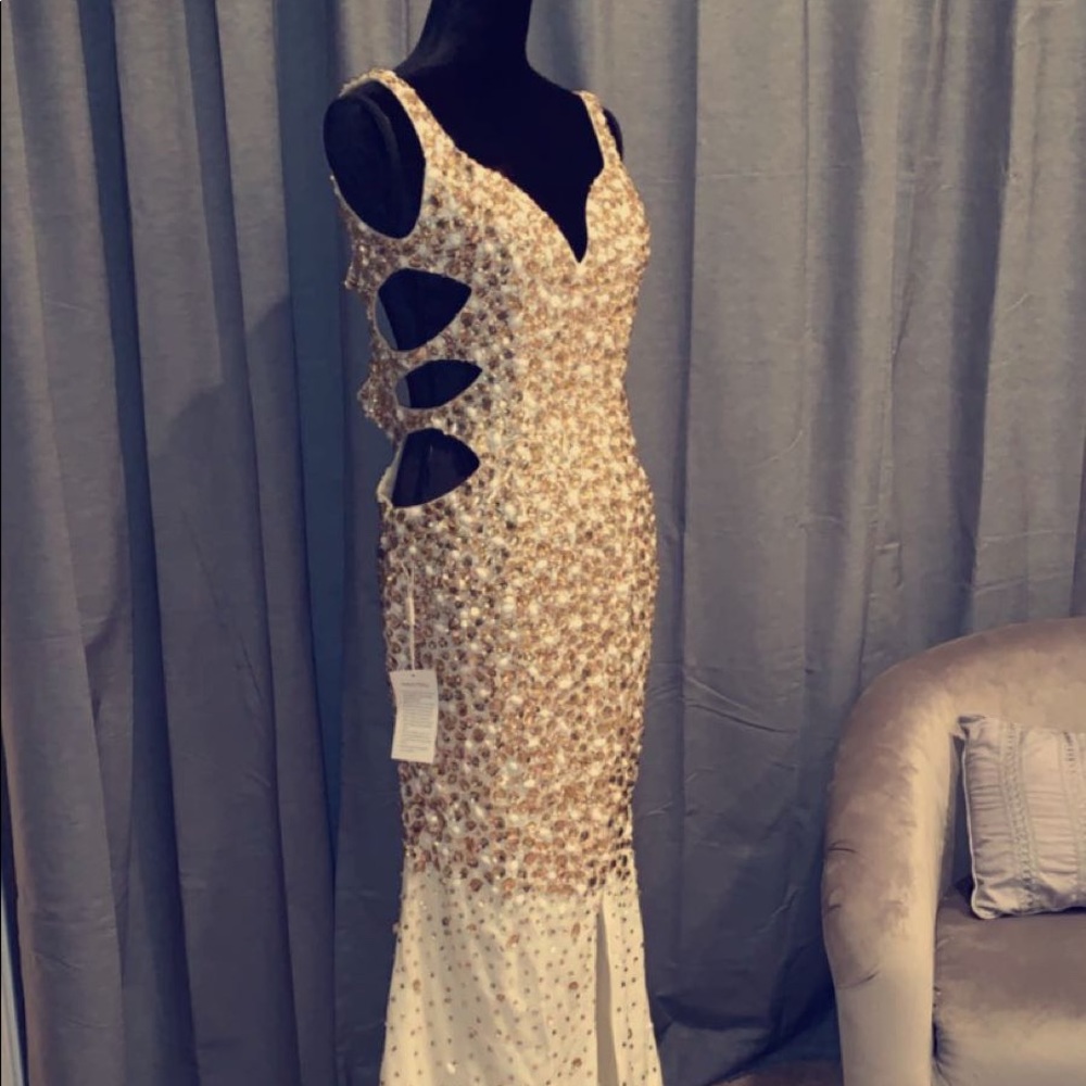 Gem champagne prom dress